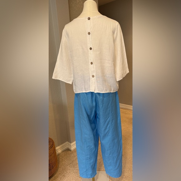 Eileen Fisher Sky Blue 100% Organic Linen Lantern Pant w/ Pockets - Picture 10 of 13